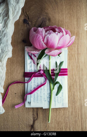 Old letters tied with velvet ribbon Stock Photo