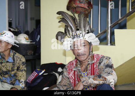 Sarawak native, Senior Orang Ulu musical in traditional costume. Orang Ulu is the indigenous groups found in Sarawak, Malaysia. Stock Photo