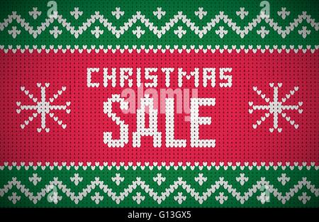 Christmas Sale message on northern style vector knitted pattern. Elements are layered separately in vector file. Global colors. Stock Vector