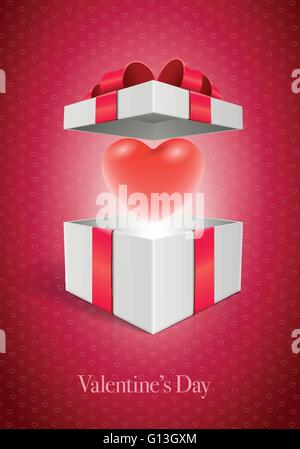 Vector Valentine’s Day design template. Heart in open gift box. Elements are layered separately in vector file. Stock Vector