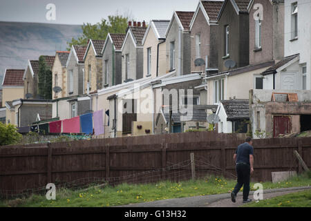 Terraced Houses in Bedlinog, Merthyr, South Wales Valleys, Wales. Stock Photo