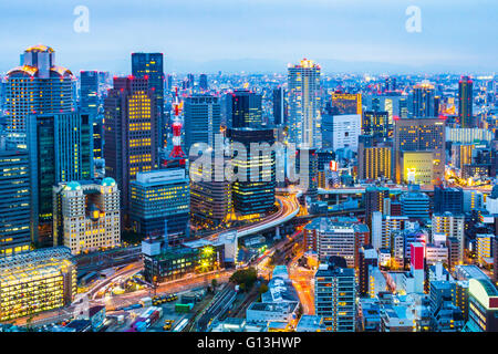 Night at Osaka city skyline in Japan. Stock Photo