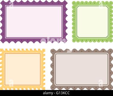 Postal stamp frame or border set with copyspace. Blank, beige po -  SuperStock