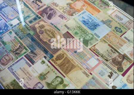 Background from paper money of the different countries Stock Photo