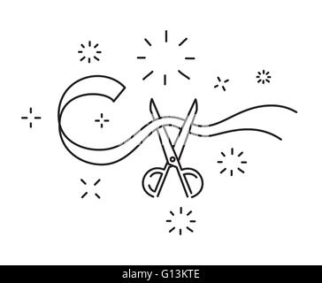 Scissors cut the ribbon line icon opening ceremony symbol vector illustration Stock Vector