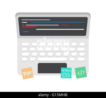 Programming and coding icon, website development on laptop screen Stock Vector