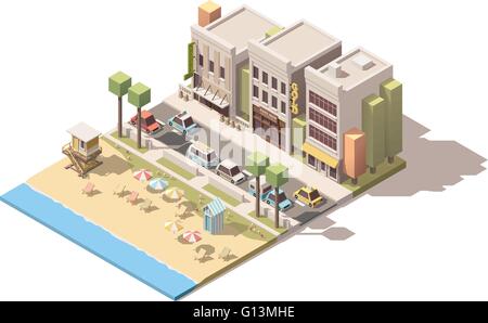 Vector isometric town beach Stock Vector