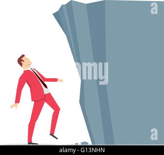 Red suit businessman looking at big rock barrier. Vector illustration. Stock Vector