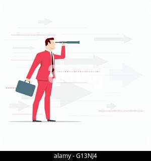 Businessman looks through a telescope. Vector business concept illustration. Stock Vector