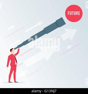 Businessman looks future through a telescope. Vector business concept illustration. Stock Vector