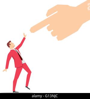 Red suit businessman looking at pointing finger. Vector illustration. Stock Vector