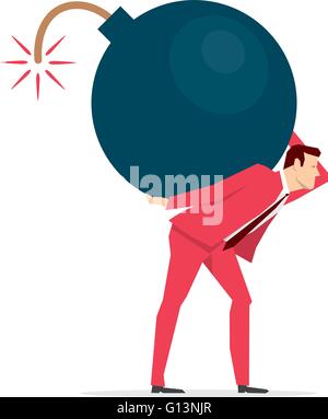 Red suit businessman carrying a big bomb.. Vector concept illustration. Stock Vector