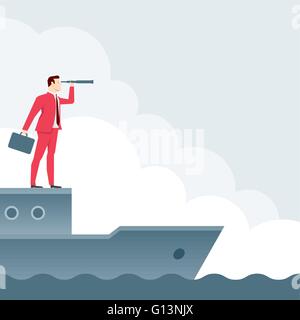 Businessmen, looks through a telescope. Vector business concept illustration. Stock Vector
