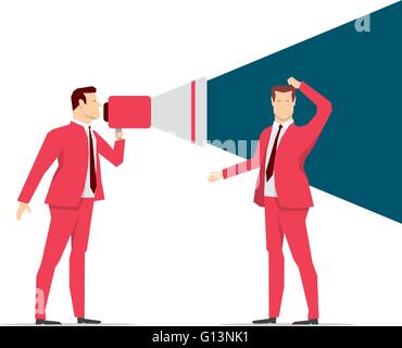 Red suit businessman. Shouting. Vector concept illustration. Stock Vector