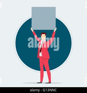Businessman in red suit. Holding a board. Flat style vector illustration. Stock Vector