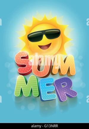 Happy Sun Summer design . Elements are layered separately in vector file. Stock Vector