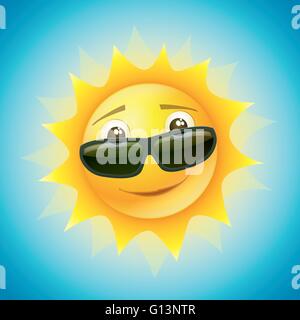 Vector Summer sun character design. Elements are layered separately in vector file. CMYK color mode. Print ready. Stock Vector