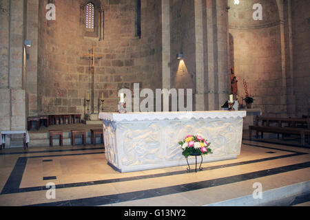 Communion table inside the church of St. Anne, a Roman Catholic church, located at the start of the Via Dolorosa in Old Jerusale Stock Photo