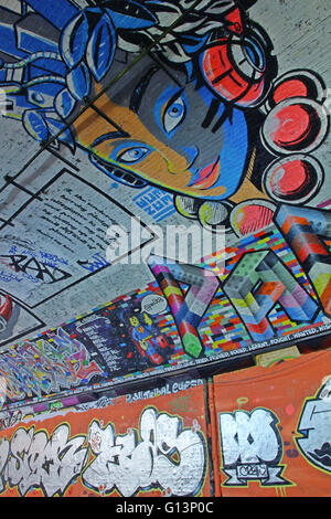 Graffiti art in the Leake St tunnel, London. Also known as Banksy Tunnel or Graffiti Tunnel. Stock Photo