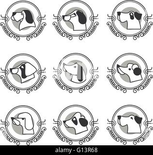 line head pets dog pit bull vintage logo design vector graphic symbol ...