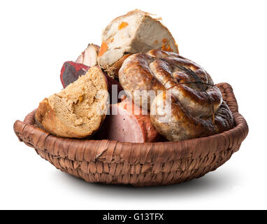 Meat products in plate isolated on a white background Stock Photo