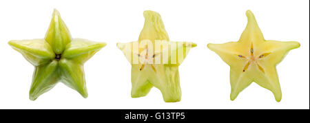 A Set of Fresh Carambola Isolated on White Background in Full Depth of Field. Stock Photo