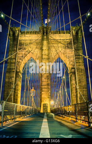 Night view of beautiful Brooklyn Bridge in New York City Stock Photo