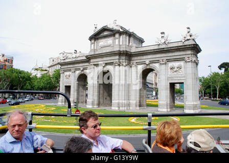 Puerta de Alcala from the tourist bus. Madrid. Spain. Stock Photo