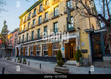 Facade of Miranda & Suizo Hotel. San Lorenzo del Escorial, Madrid province, Spain. Stock Photo