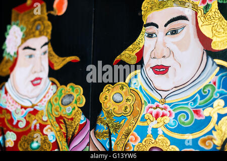 South East Asia, Singapore, Chinatown, Thian Hock Keng Temple, door painting detail Stock Photo