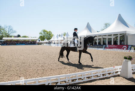 Hamburg, Germany. 08th May, 2016. Princess Nathalie of Sayn-Wittgenstein-Berleburg of Denmark and the horse Fabienne in action during the 58th German Dressage Derby at the German Show Jumping and Dressage Derby in Klein Flottbek in Hamburg, Germany, 08 May 2016. Photo: LUKAS SCHULZE/dpa/Alamy Live News Stock Photo