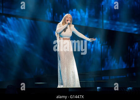 Stockholm, Sweden. 7th May. Singer Agnete from Norway is rehearsing her song 'Icebreaker'. Credit:  Stefan Crämer/Alamy Live News Stock Photo