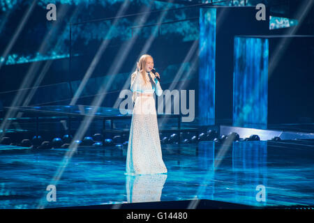 Stockholm, Sweden. 7th May. Singer Agnete from Norway is rehearsing her song 'Icebreaker'. Credit:  Stefan Crämer/Alamy Live News Stock Photo