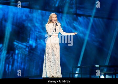 Stockholm, Sweden. 7th May. Singer Agnete from Norway is rehearsing her song 'Icebreaker'. Credit:  Stefan Crämer/Alamy Live News Stock Photo