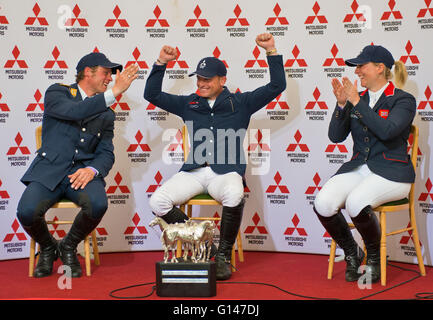 Gloucestershire, UK. 8th May, 2016.   Picture :Badminton Gloucestershire U.K.Mitsubishi Motors Badminton Horse Trials.Winner Michael Jung Germany, Second place Andreas Osholt from Germany and Third place Gemma Tattershall from Great Britain at a post event press conference. Date 08/05/2016   Credit:  charlie bryan/Alamy Live News Stock Photo