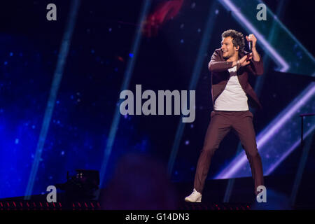 Stockholm, Sweden. 8th May. Singer Amir from France is rehearsing his song 'J'ai cherché'. Credit:  Stefan Crämer/Alamy Live News Stock Photo