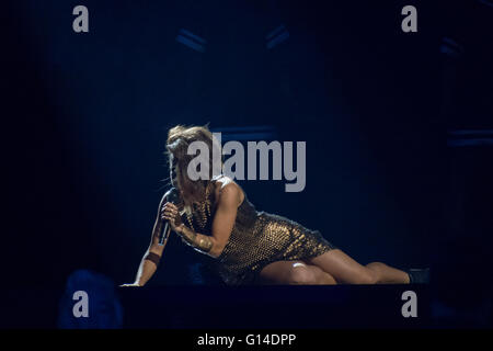 Stockholm, Sweden. 8th May. Singer Barei from Spain is rehearsing her song 'Say Yay!'. Credit:  Stefan Crämer/Alamy Live News Stock Photo