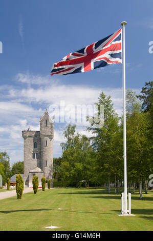 Ulster tower WW1 memorial at Thiepval on the Somme, France. With the union flag flying Stock Photo