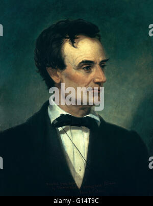 Painting of Lincoln by Thomas Hicks in 1860 in Springfield, Illinois. Abraham Lincoln (February 12, 1809 - April 15, 1865) was the 16th President of the United States, from March 1861 until his assassination in 1865. He led his country through the America Stock Photo