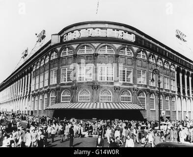 Ebbets Field, circa 1950s. Ebbets Field was a Major League Baseball park and home of the Brooklyn Dodgers in Brooklyn, New York. The stadium was torn down in 1960 and replaced with apartment buildings, now in the Crown Heights section of Brooklyn. Stock Photo