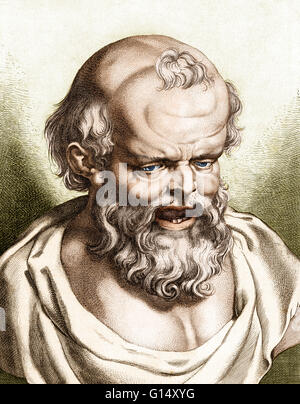 Democritus of Abdera (472/457-370/360 BC) pre-Socratic Greek philosopher and the father of atomic theory. Democritus published works on ethics, physics, mathematics, cosmology and music. Very little has survived but his theories are known through commenta Stock Photo