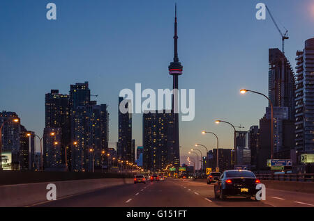 Toronto highway at night with cars. Toronto has a population of 6M and is the provincial capital of Ontario and the largest city Stock Photo