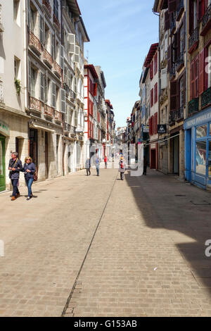 Grand Bayonne, Street view with ancient buildings in Basque, French architecture, Bayonne, France. Stock Photo