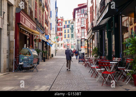 Grand Bayonne, Street view with ancient buildings in Basque, French architecture, Bayonne, France. Stock Photo