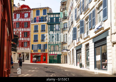 Grand Bayonne, Street view with ancient buildings in Basque country, French architecture, Bayonne, France. Stock Photo