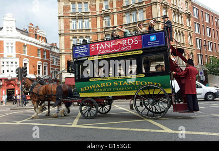 Victorian style horse drawn omnibus tourist experience in West End of London Stock Photo