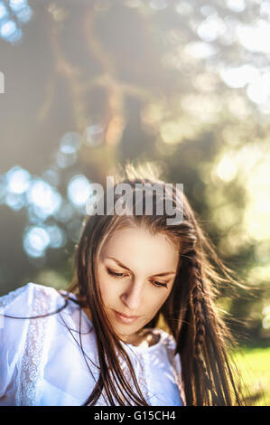 bohemian beautiful young woman in nature Stock Photo