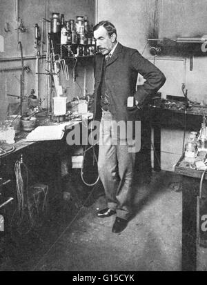 William Ramsay (October 2, 1852 - July 23, 1916) was a Scottish chemist. He studied in Germany under Bunsen, obtaining his PhD in 1873. After years of teaching, he started research into nitrogen in 1892. Nitrogen obtained from the air was shown to be heav Stock Photo