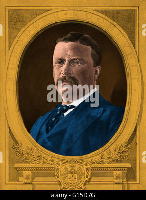 Theodore Roosevelt during his presidency, 1905. Theodore 'Teddy' Roosevelt (October 27, 1858 - January 6, 1919) was the 26th President of the United States (1901-1909). He is noted for his exuberant personality, range of interests and achievements, and hi Stock Photo