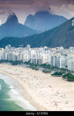 Morro dos Dois Irmaos and Pedra da Gavea, Ipanema Beach, Rio de Janeiro, Brazil, South America Stock Photo
